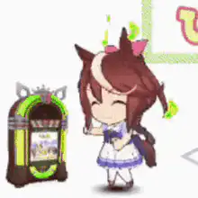 Chibi horse girl dancing with jukebox
