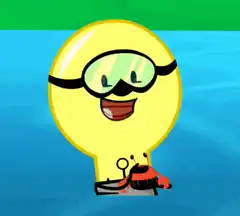 Lightbulb character with goggles and crab
