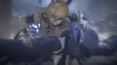Bunny girl holding a plushie in the rain