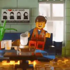 Emmet spills coffee on himself
