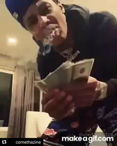 Man smoking and counting money with laser effects