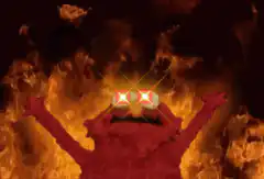Elmo in Hell with Glowing Eyes