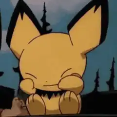 Pichu covers eyes then smiles