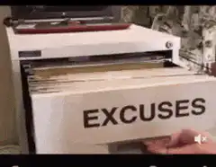 Hand pulling out Excuses drawer