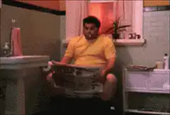 Man on toilet with exploding toilet paper