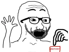 guy pointing at report button