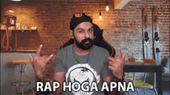 Man doing hand gestures with text Rap Hoga Apna
