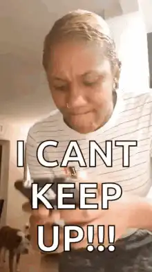 Woman looking at phone I cant keep up