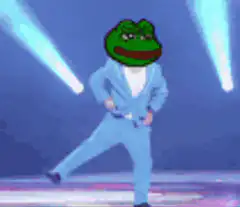 Pepe the Frog dancing in a blue suit