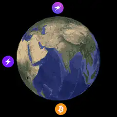 Rotating Earth with Bitcoin and Lightning Icons