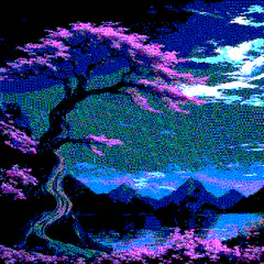 pixel art cherry blossom tree landscape