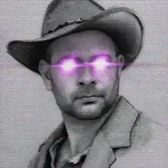 Man with glowing purple laser eyes