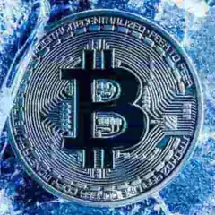 Bitcoin coin frozen in ice