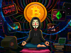 Hacker meditating with Bitcoin