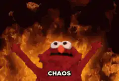 Elmo surrounded by fire