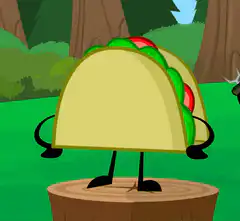 Taco character turns around and smiles