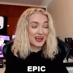 blonde woman laughing with epic text