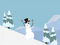 Snowman falling apart on a snowy hill