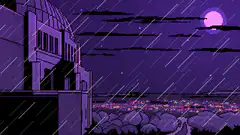 pixel art rainy night cityscape