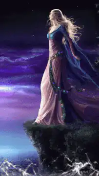 Woman on cliff with glowing snake