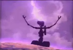 WALL-E raises arms in triumph