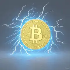 Bitcoin coin spinning with lightning
