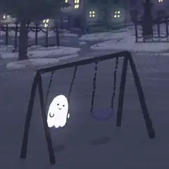 cute ghost swinging on swing set