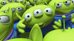 Three-eyed aliens pointing and cheering