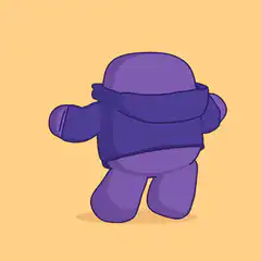purple among us character dancing with music notes