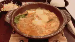 Steaming hot miso soup with tofu
