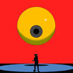 Silhouette looking at giant yellow eye