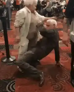 Old lady punches man on the floor
