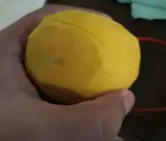 Hand holding a peeled yellow fruit