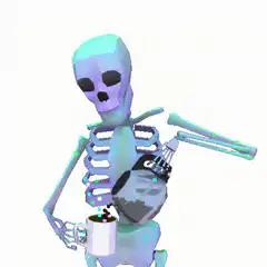 3d skeleton pouring coffee