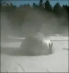 snowy silo falls over