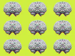 Nine brains on green background