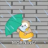 Sad bird with umbrella in rain