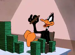 Daffy Duck smoking a cigar made of money
