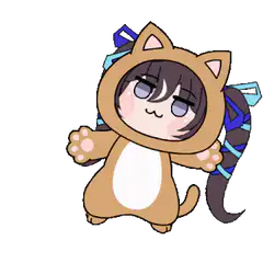 Chibi character in cat costume dancing
