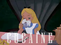 Alice drinking tea with cocaine