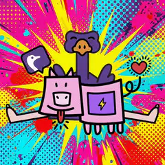 Colorful cartoon ostrich and pig character