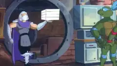 Shredder offers pizza to Leonardo