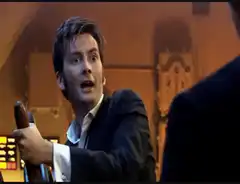 Tenth Doctor steering ship with fire