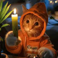 Catcoin cat holding candle