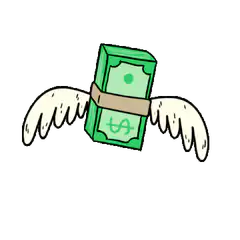 Flying stack of money with wings