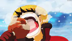 Luffy eating meat in snow