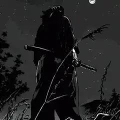 Samurai silhouette under moon