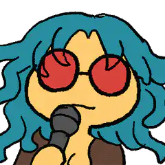 Blue hair girl singing into microphone