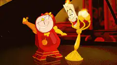 Cogsworth and Lumiere dancing