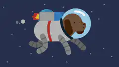 Dog astronaut floating in space